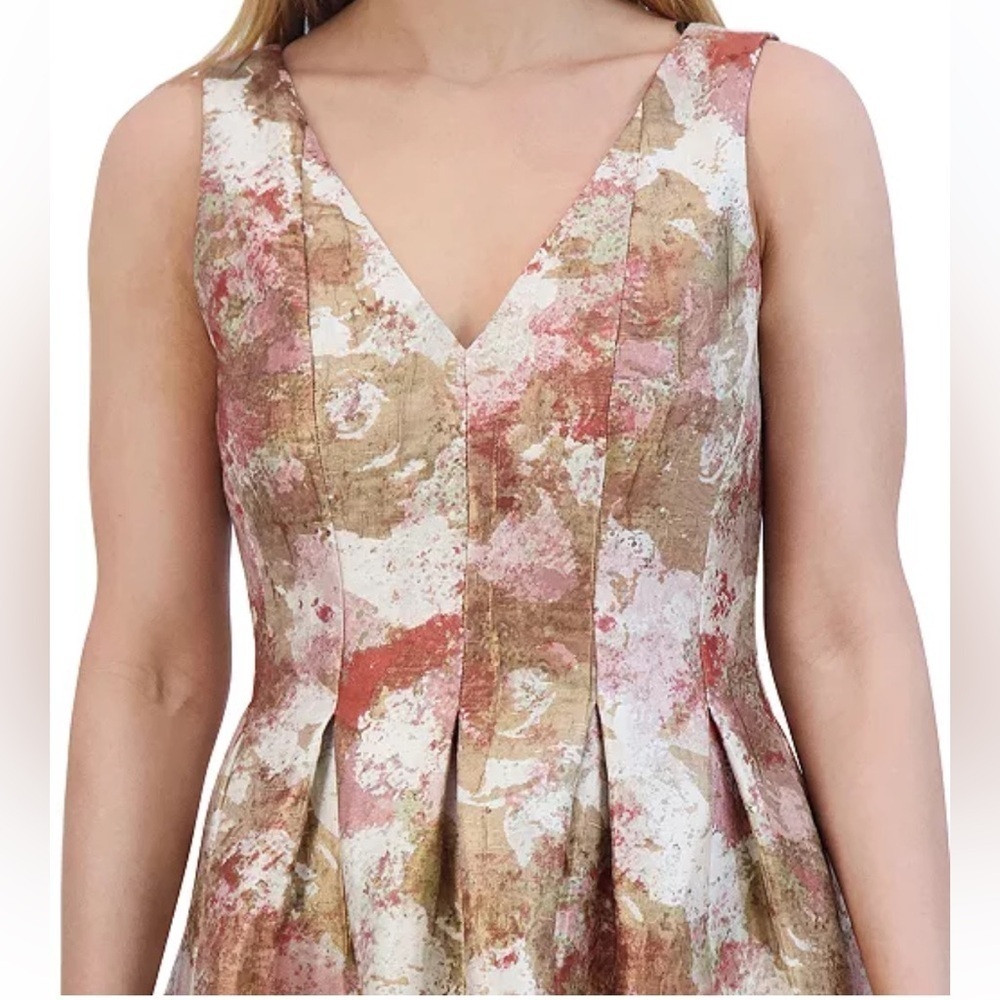 Vince Camuto NWT Metallic Jacquard Terracotta Floral Fit & Flare Pocket Dress 2 - Picture 5 of 8